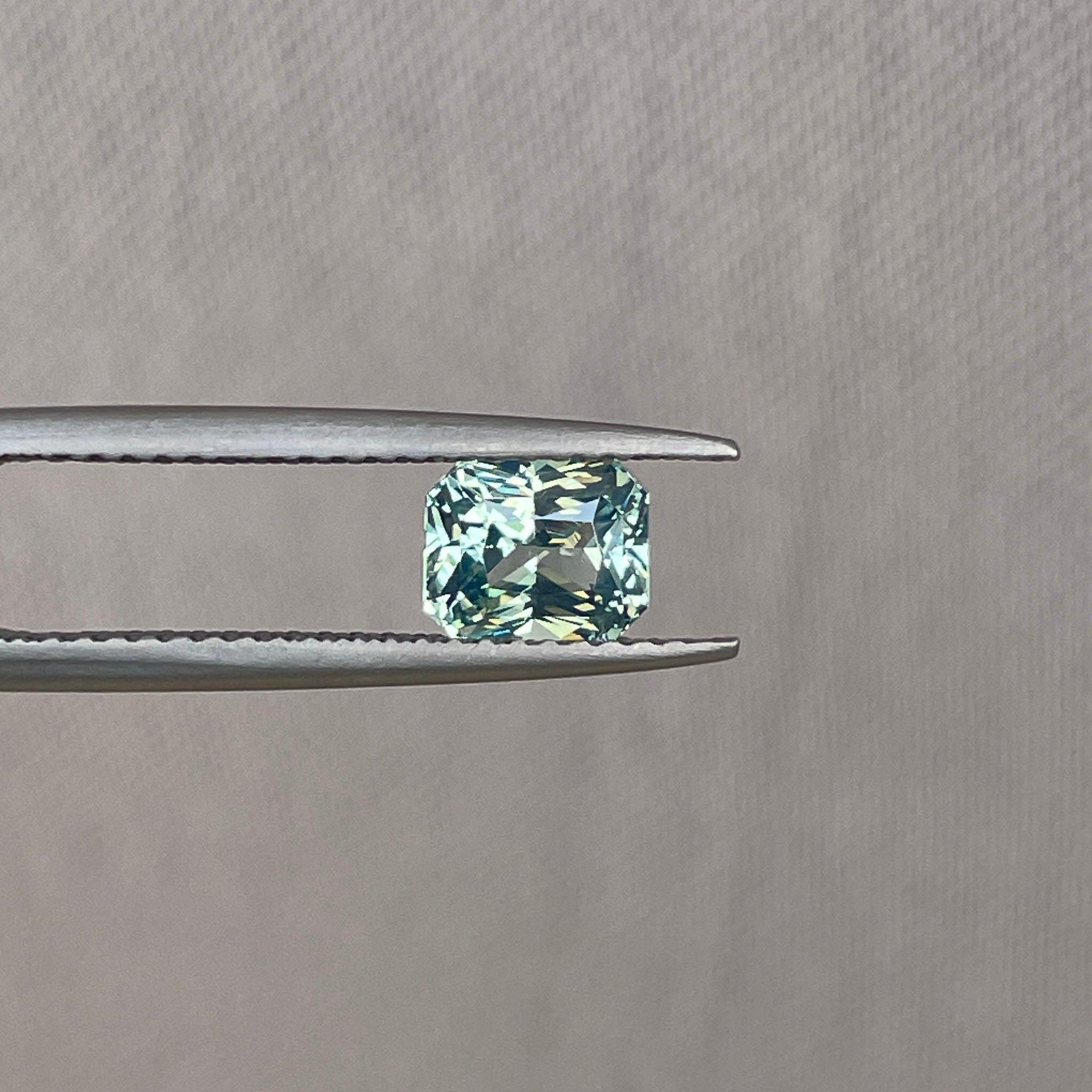 Radiant cut Greenish blue sapphire, 1.26 crt.