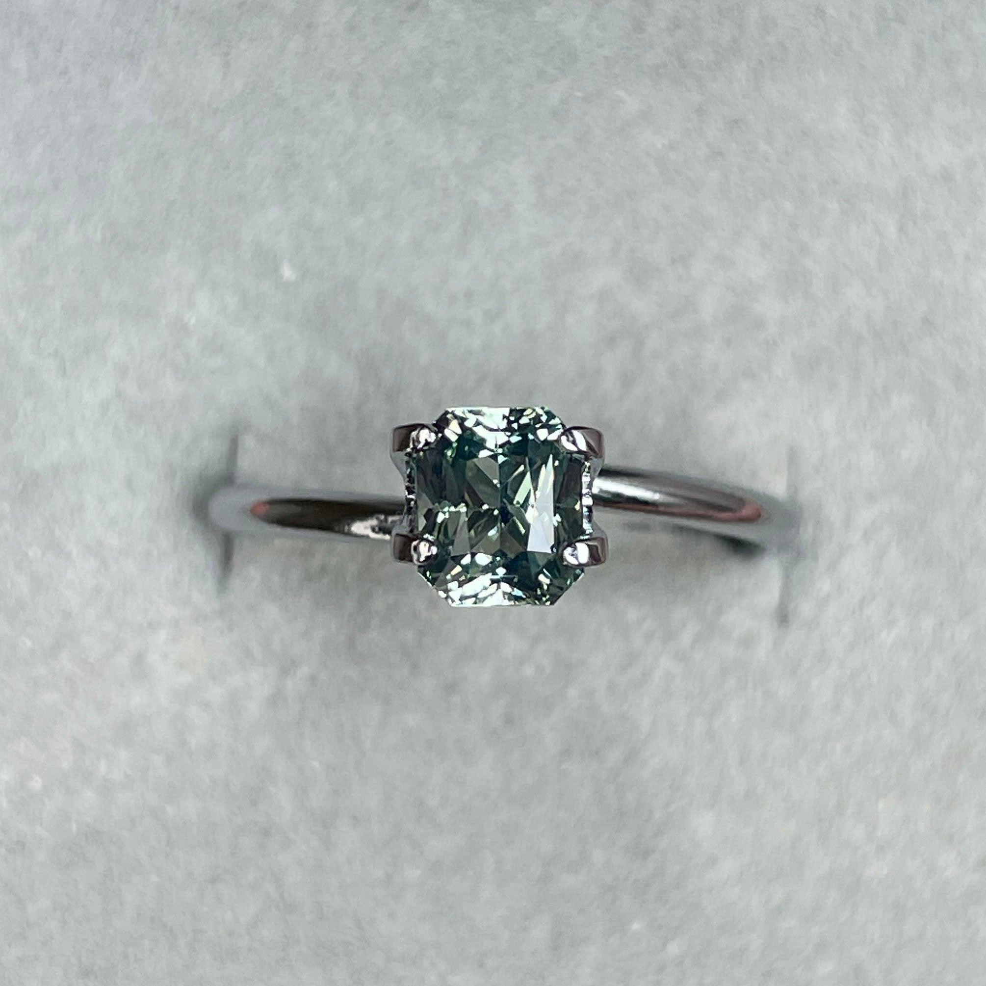 Radiant cut Greenish blue sapphire, 1.26 crt.