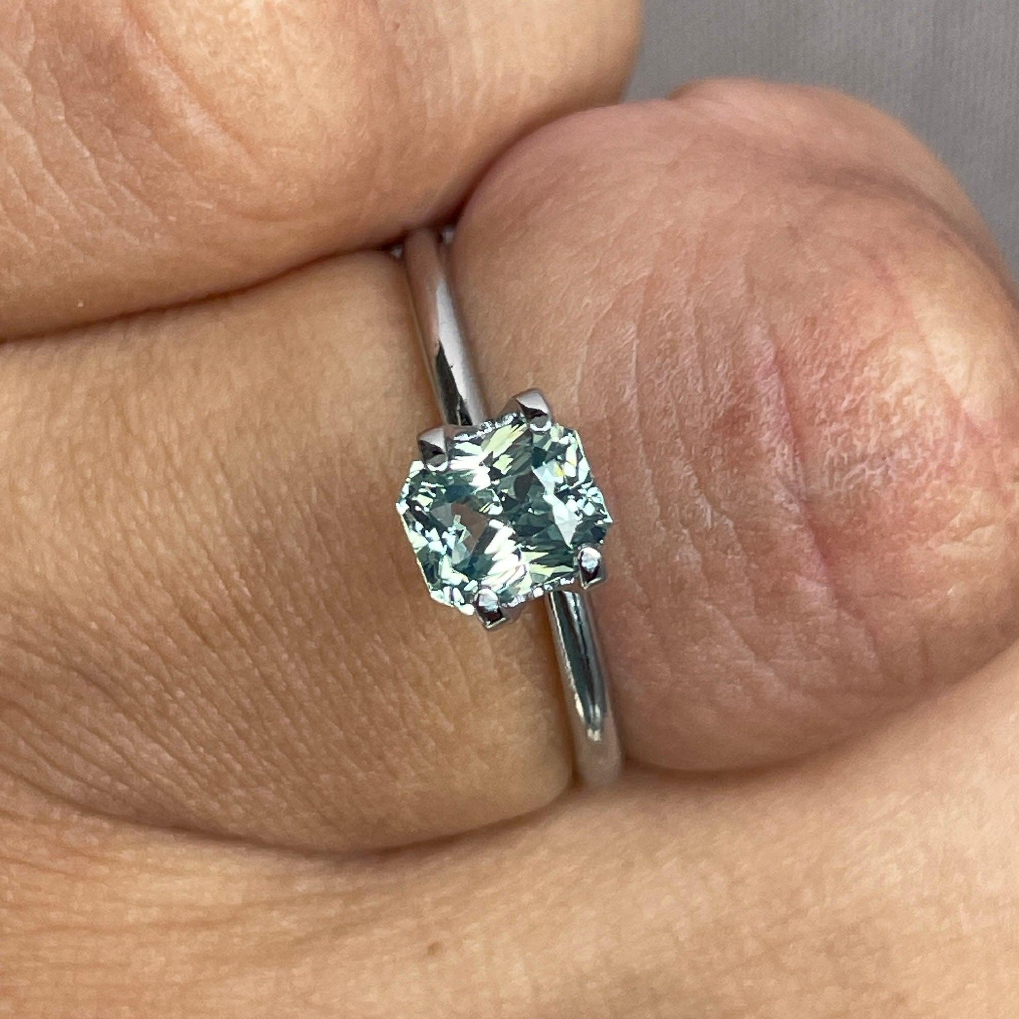 Radiant cut Greenish blue sapphire, 1.26 crt.