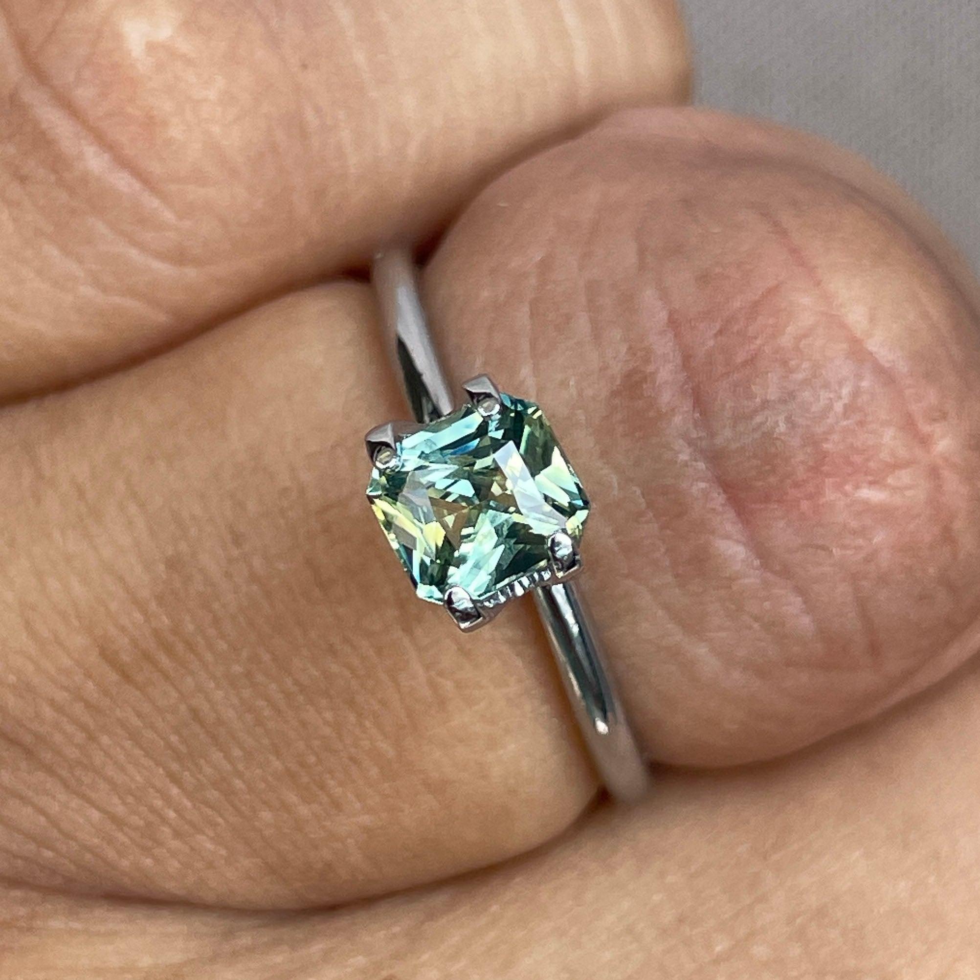 Radiant cut Greenish blue sapphire, 1.00 crt.