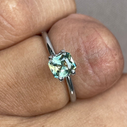 Radiant cut Greenish blue sapphire, 1.00 crt.