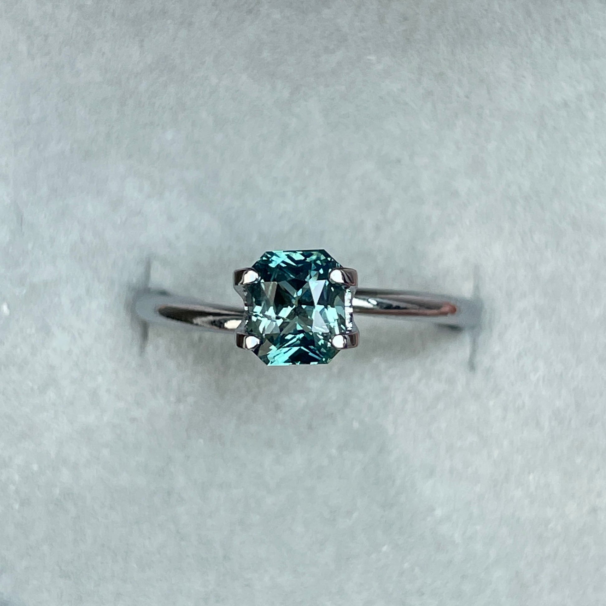 Radiant cut Greenish blue sapphire, 1.12 crt.