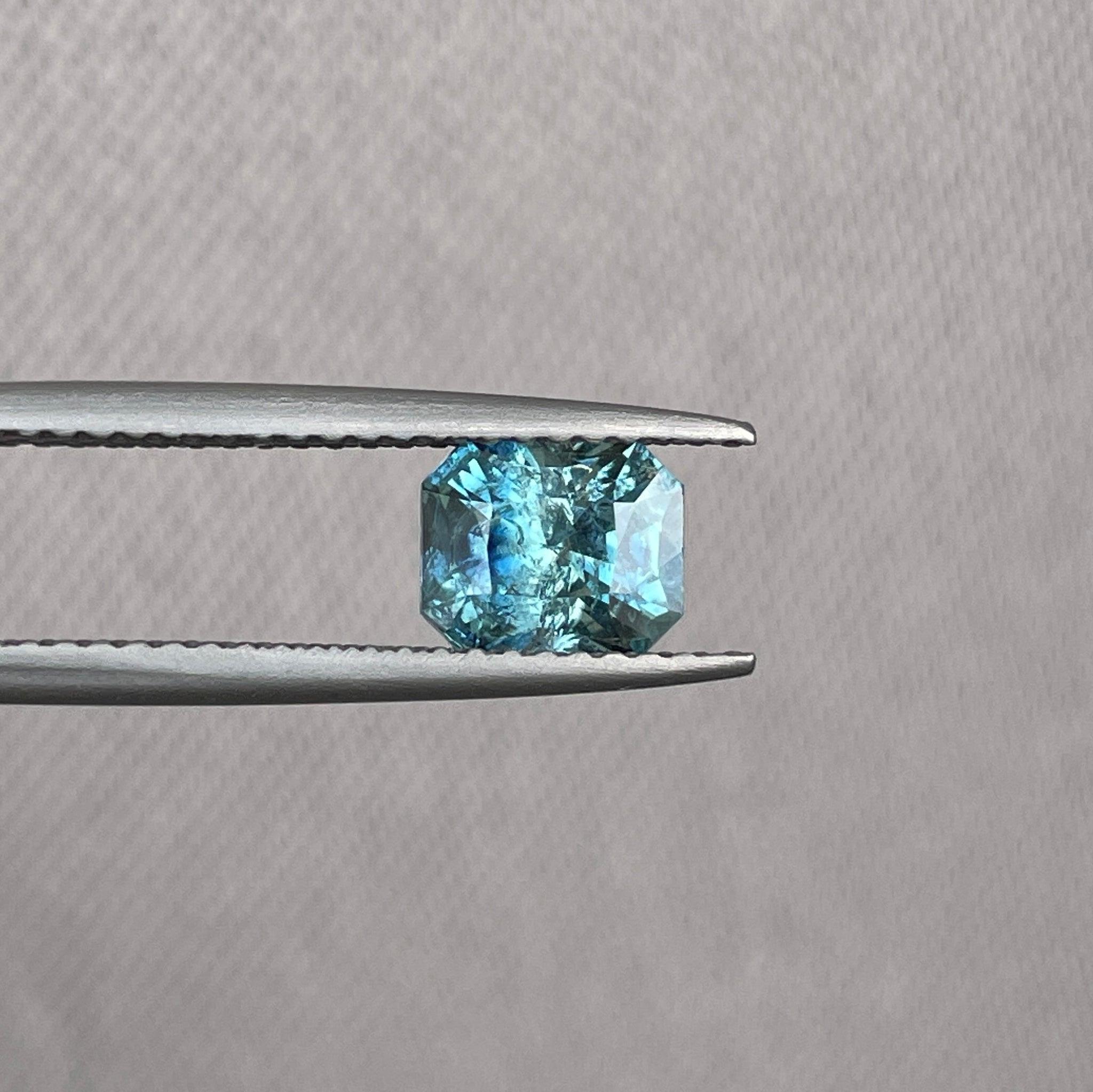 Natural Blue Green Sapphire Radiant Cut 5.40 x 6.50 Mm. 1.38 crt