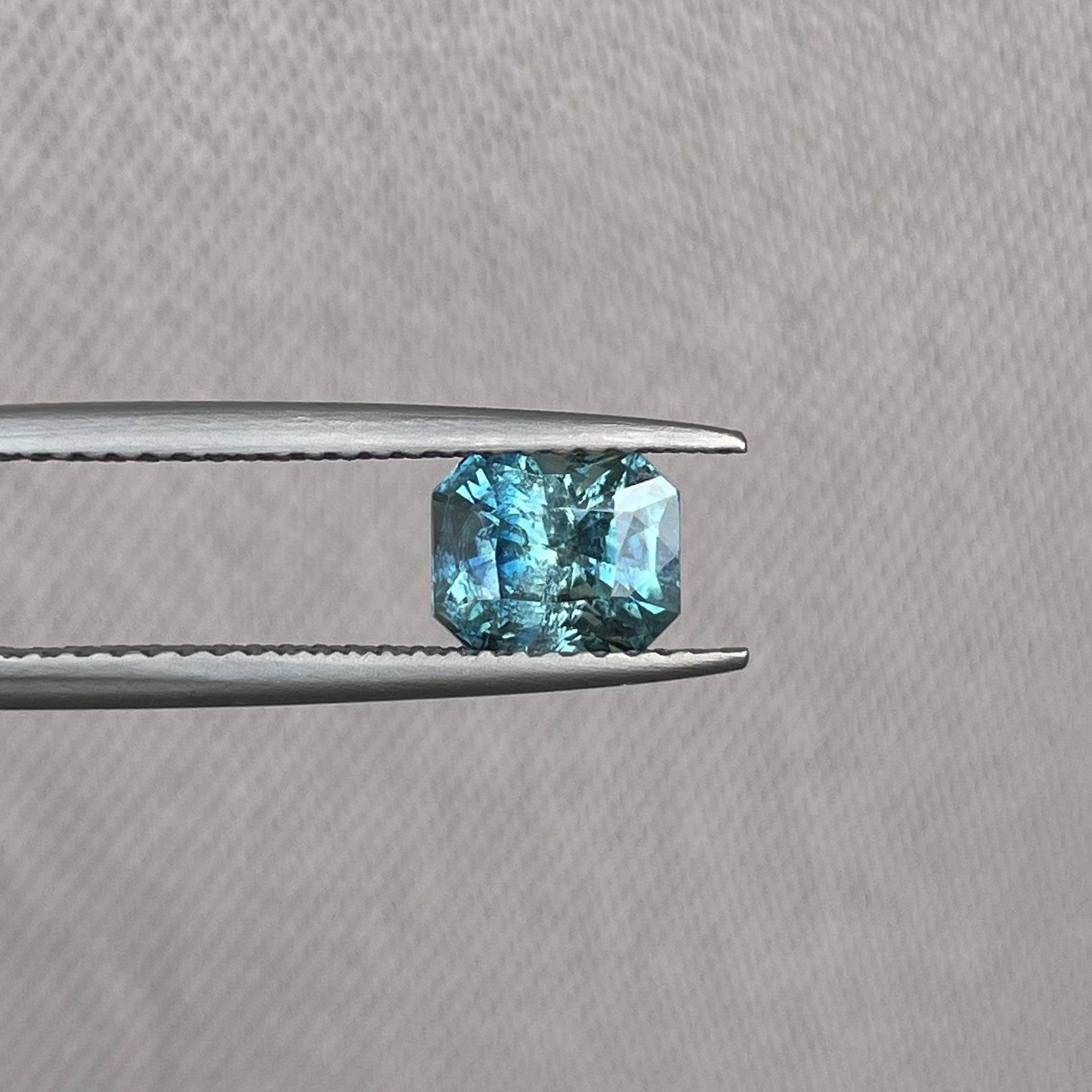 Natural Blue Green Sapphire Radiant Cut 5.40 x 6.50 Mm. 1.38 crt - NASHGEMS