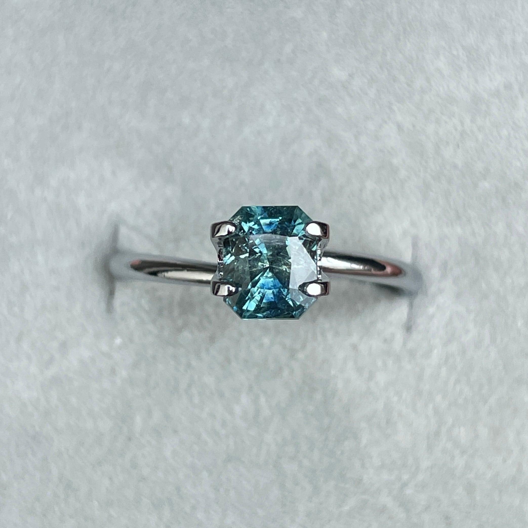 Natural Blue Green Sapphire Radiant Cut 5.40 x 6.50 Mm. 1.38 crt