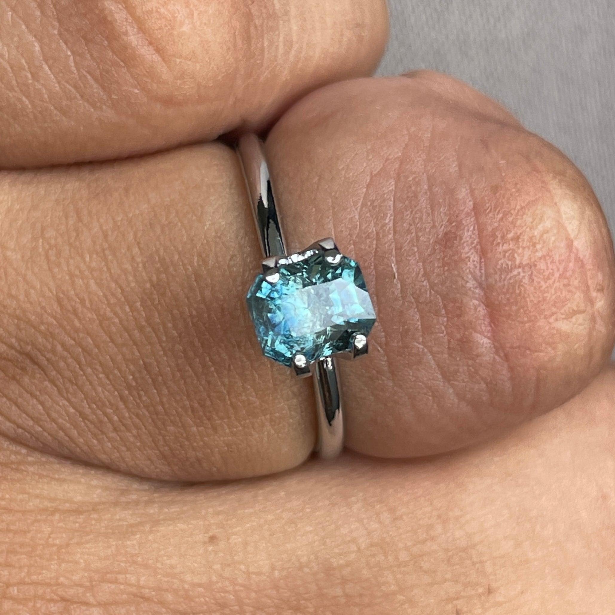Natural Blue Green Sapphire Radiant Cut 5.40 x 6.50 Mm. 1.38 crt - NASHGEMS