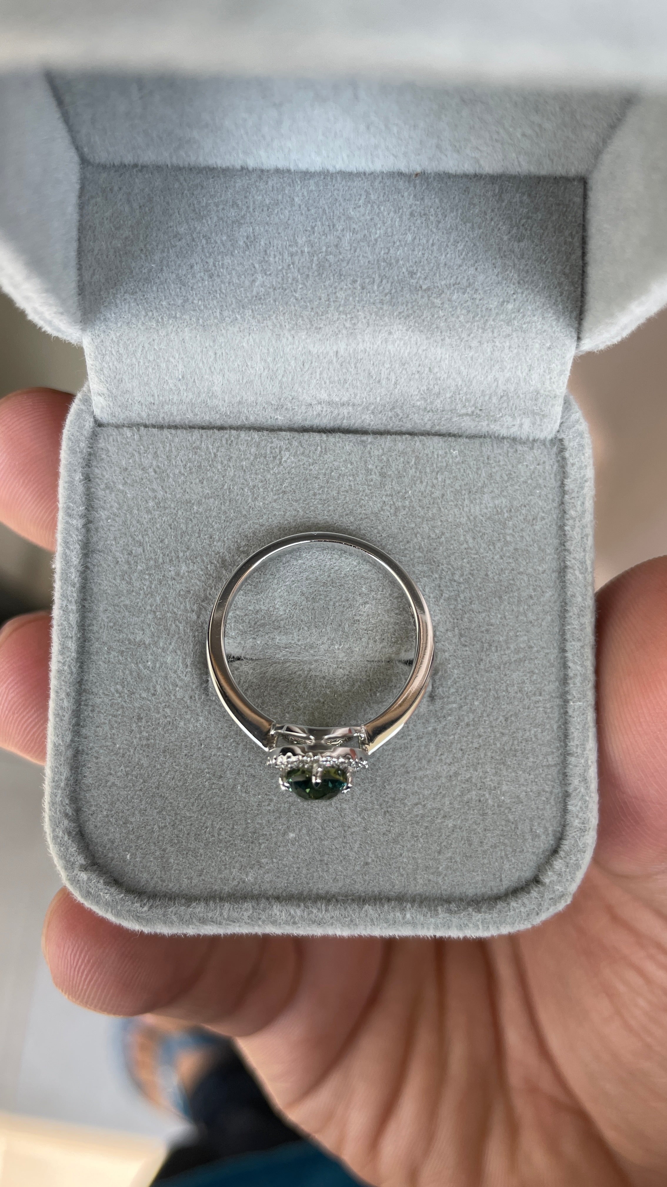 Natural Teal Sapphire Ring, Solid 14k White Gold Engagement Ring, Natural Diamond halo, Timeless Design Jewelry