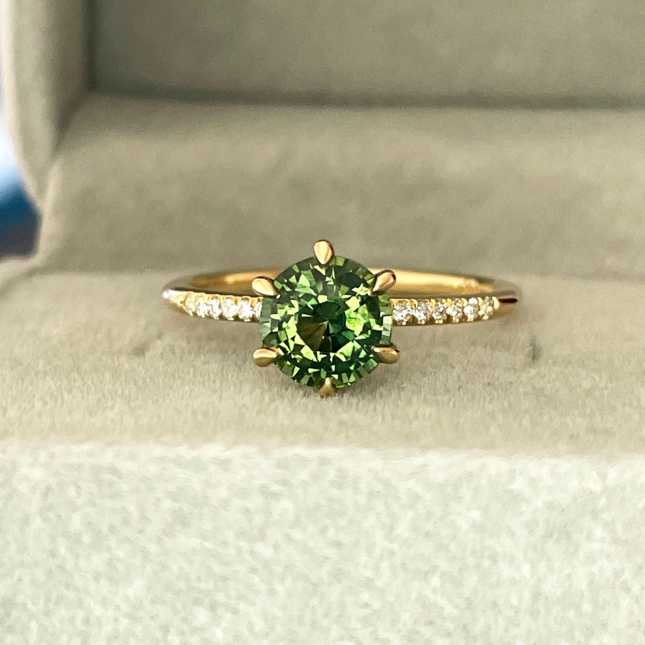Teal Blue Green Sapphire and Diamond hidden halo Ring - NASHGEMS
