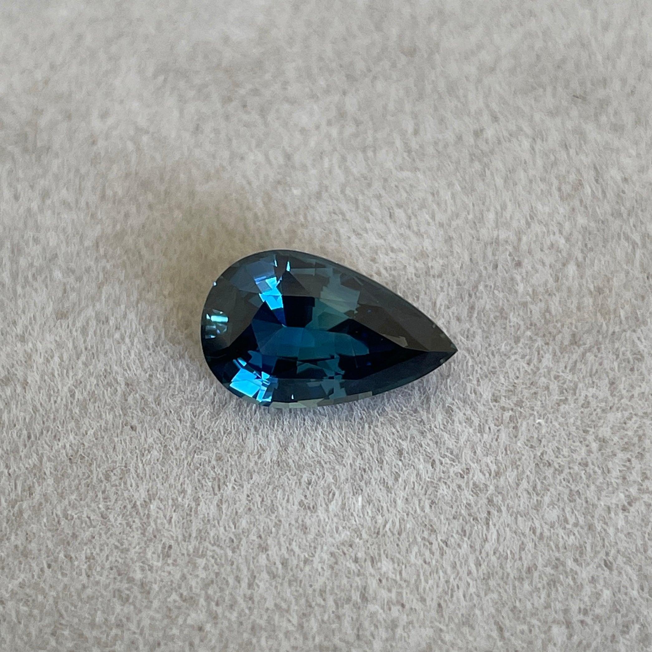teal blue green parti sapphire pear drop cut gem 2.15 crt. Custom oval sapphire loose stone engagement wedding rings gifts for women, mom and her. - NASHGEMS