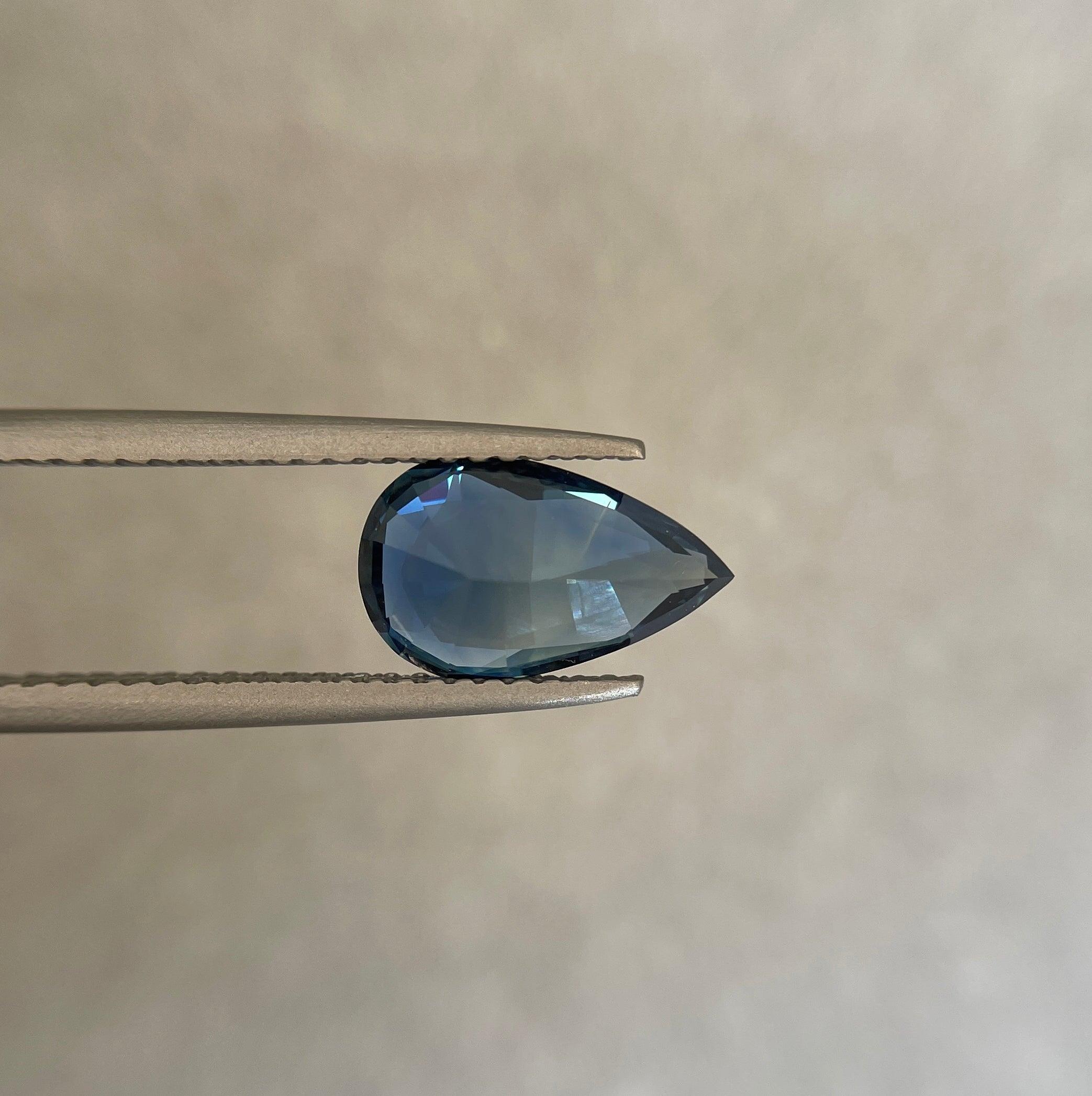 teal blue green parti sapphire pear drop cut gem 2.15 crt. Custom oval sapphire loose stone engagement wedding rings gifts for women, mom and her. - NASHGEMS
