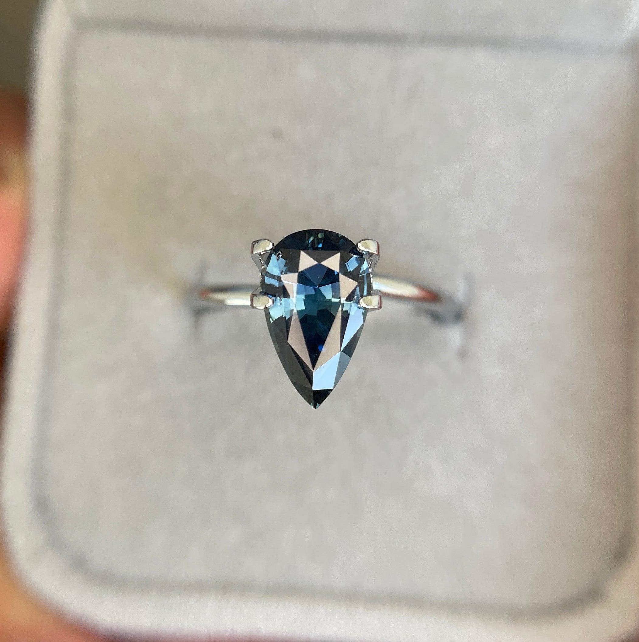 teal blue green parti sapphire pear drop cut gem 2.15 crt. Custom oval sapphire loose stone engagement wedding rings gifts for women, mom and her. - NASHGEMS