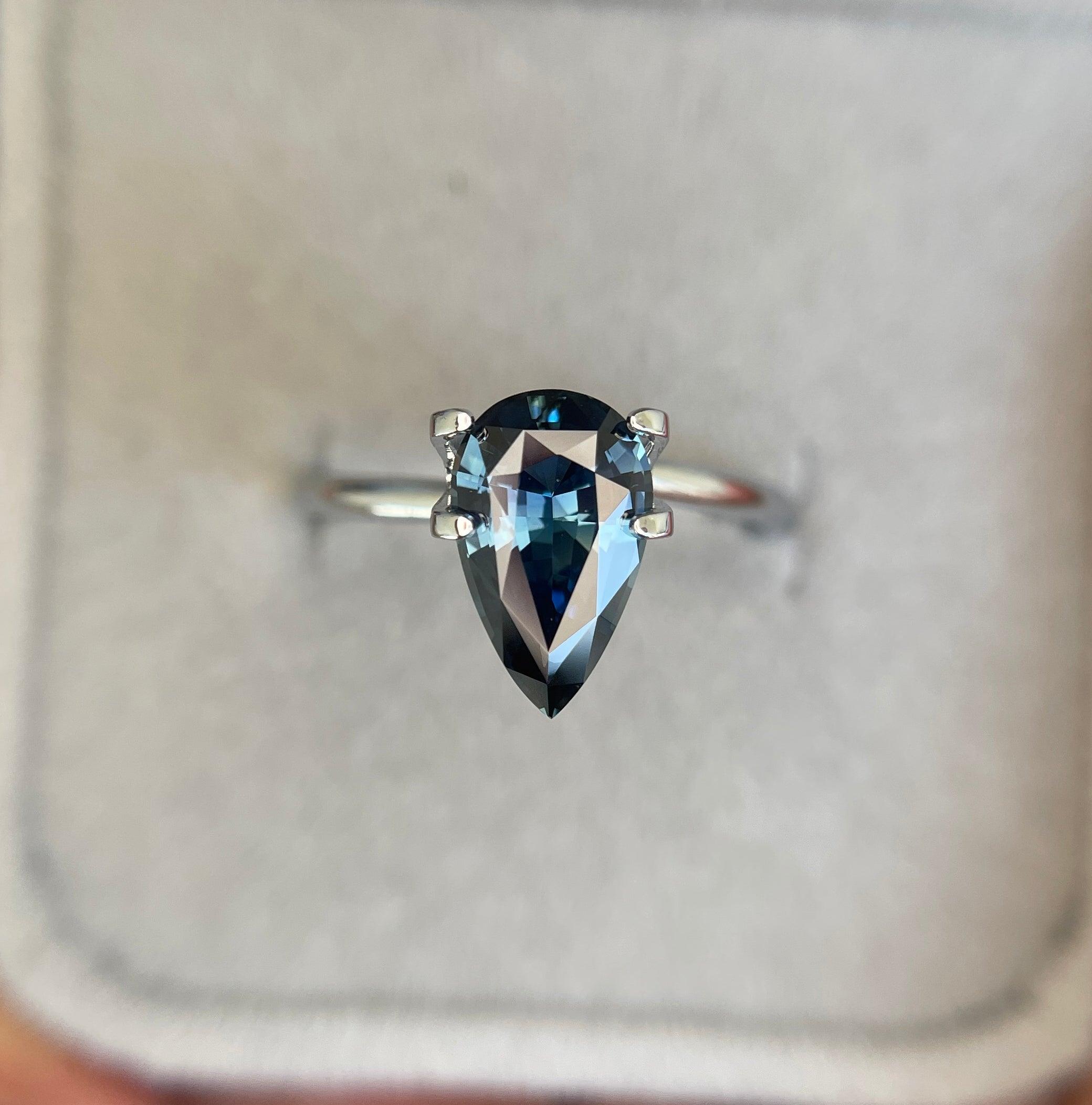 teal blue green parti sapphire pear drop cut gem 2.15 crt. Custom oval sapphire loose stone engagement wedding rings gifts for women, mom and her. - NASHGEMS