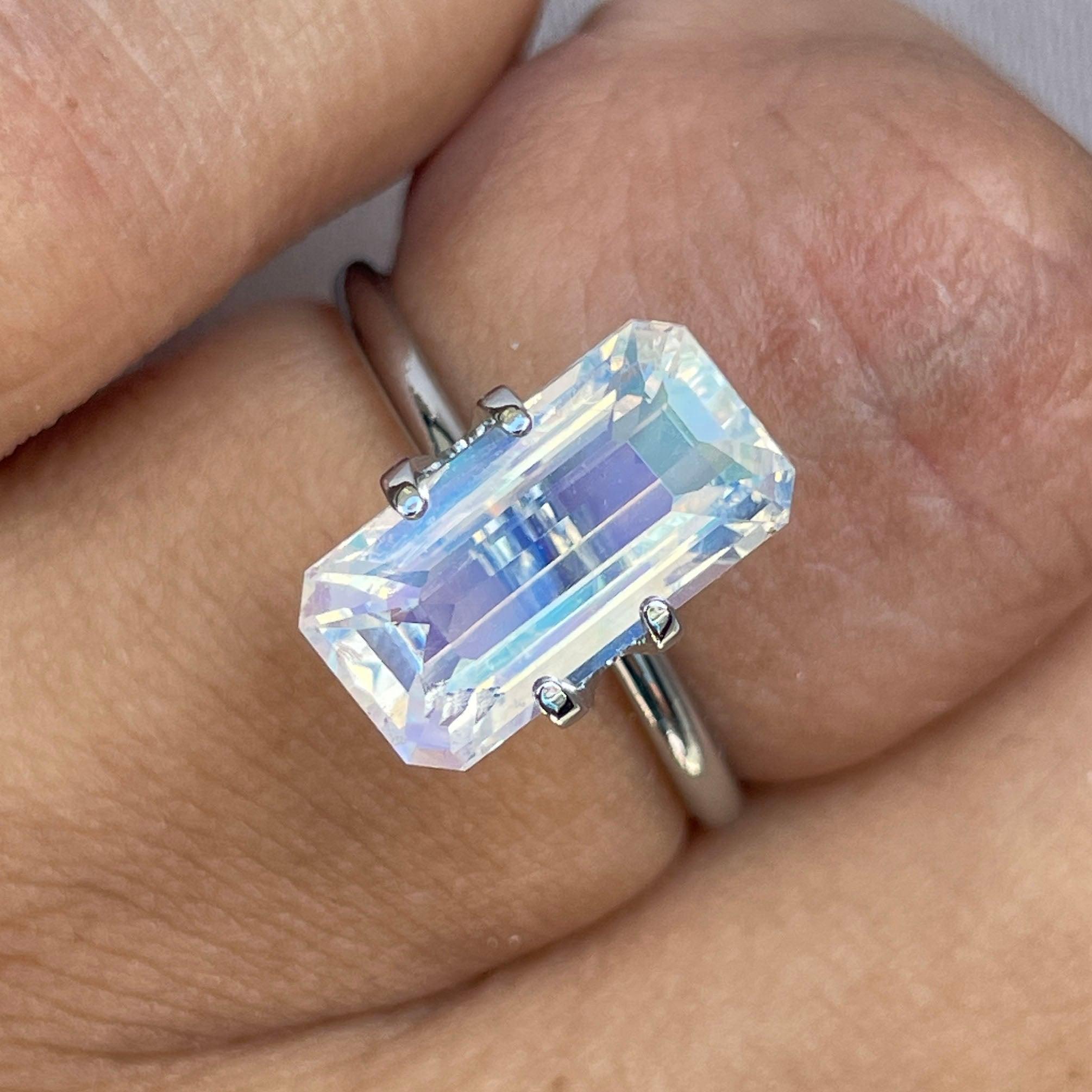 3.52 Natural Faceted rainbow moonstone, untreated gem stone for jewellery - NASHGEMS