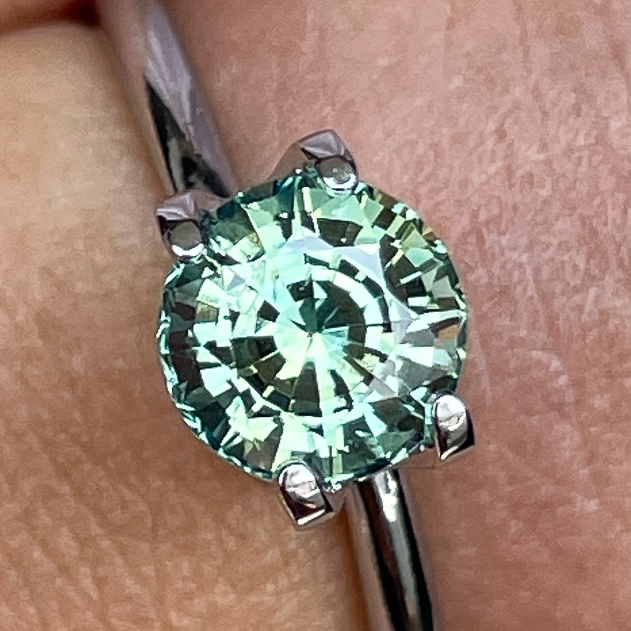 Natural green sapphire loose gemstone, 1.50 carats round cut teal sapphire by NASHGEMS for jewelry or engagement rings.