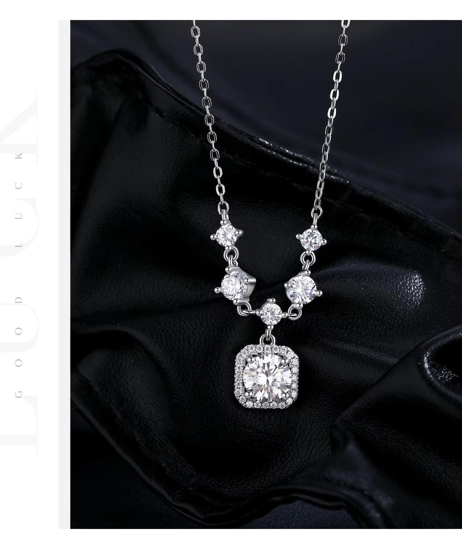 Moissanite Halo Pendant Necklace – 925 Sterling Silver, 1CT D Color, Luxury Jewelry for Women - NASHGEMS