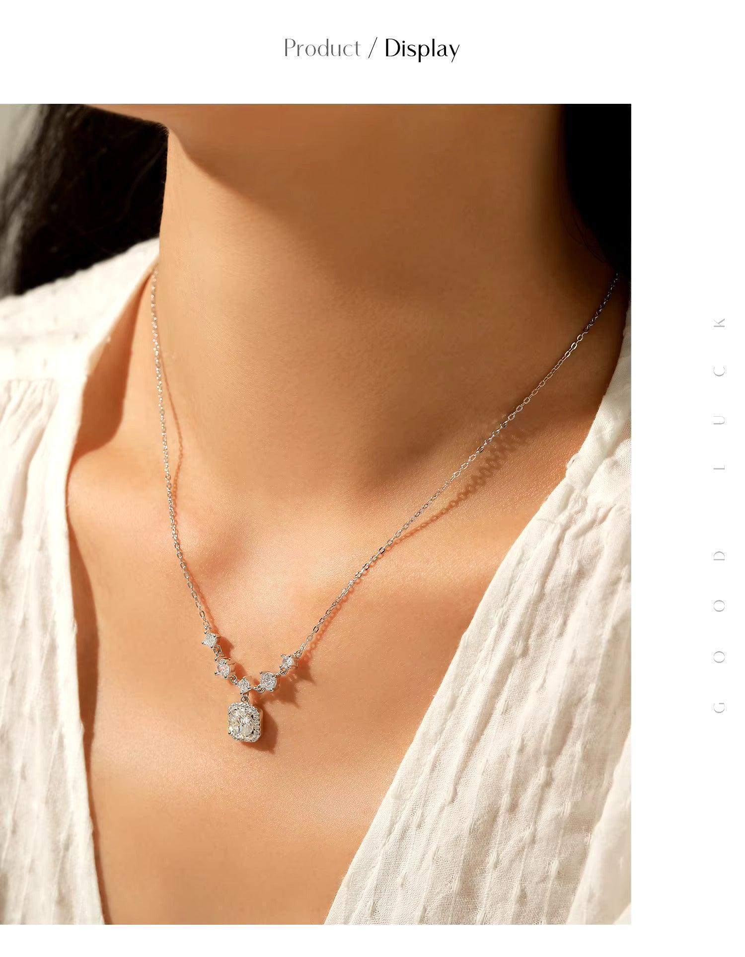 Moissanite Halo Pendant Necklace – 925 Sterling Silver, 1CT D Color, Luxury Jewelry for Women - NASHGEMS