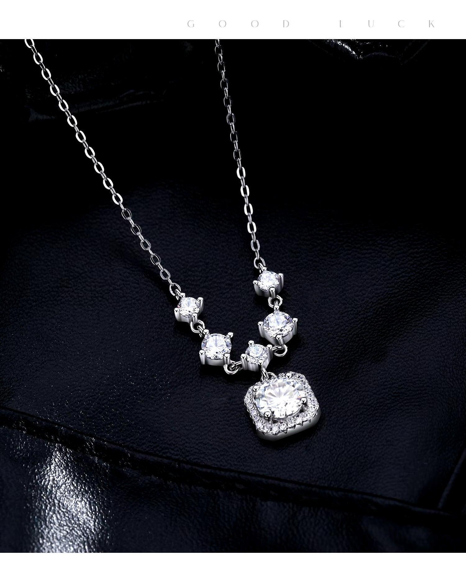 Moissanite Halo Pendant Necklace – 925 Sterling Silver, 1CT D Color, Luxury Jewelry for Women - NASHGEMS
