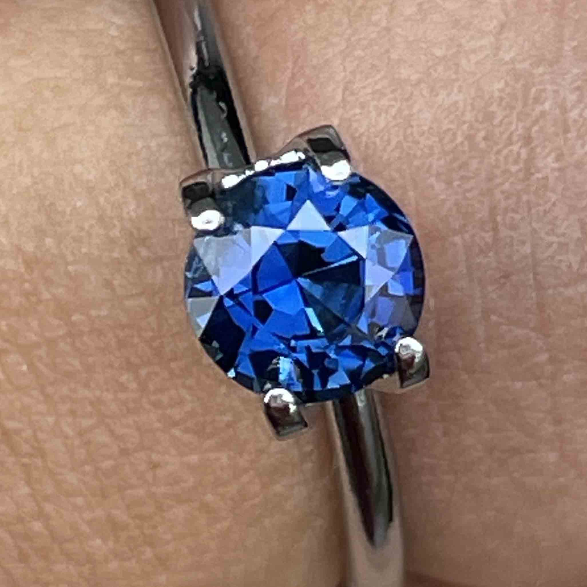 Natural blue sapphire loose stone, 1.16 Ct round cut, heat treated, ideal for engagement rings or custom jewelry by NASHGEMS.