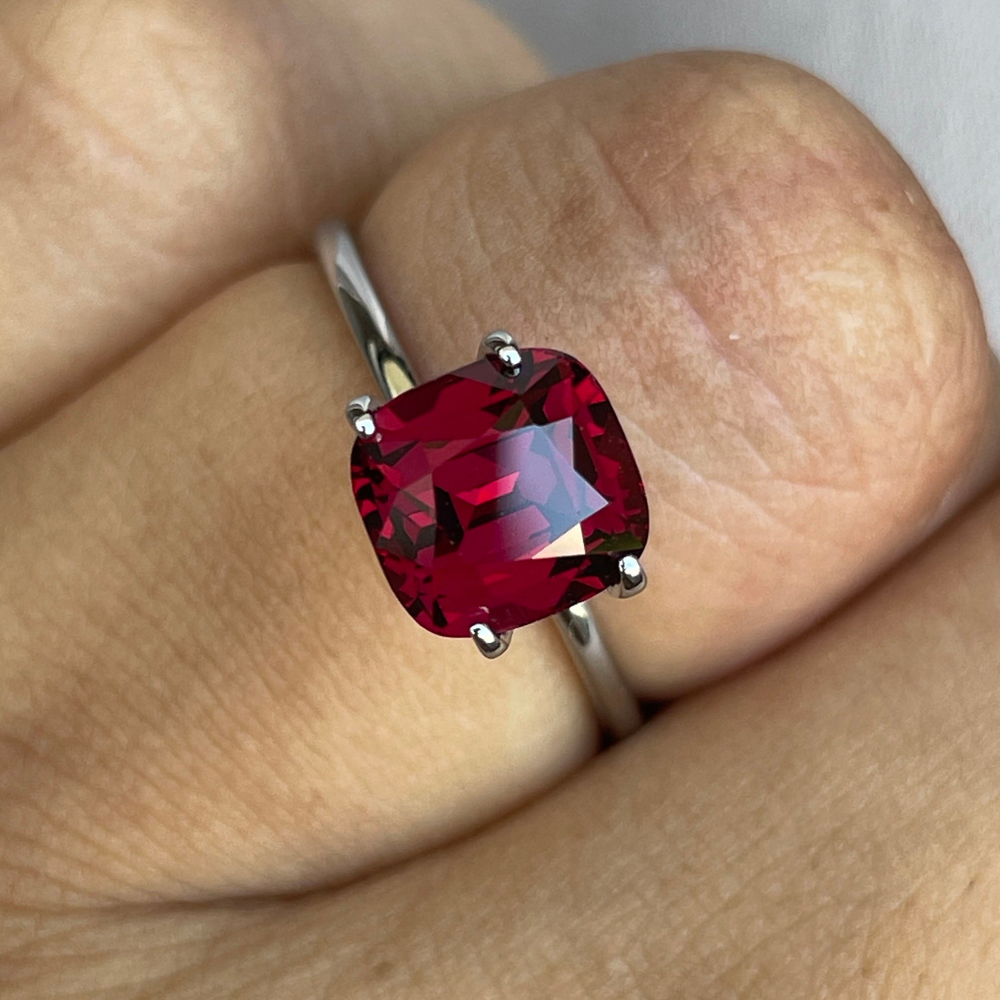 garnet red cushion cut 3.38