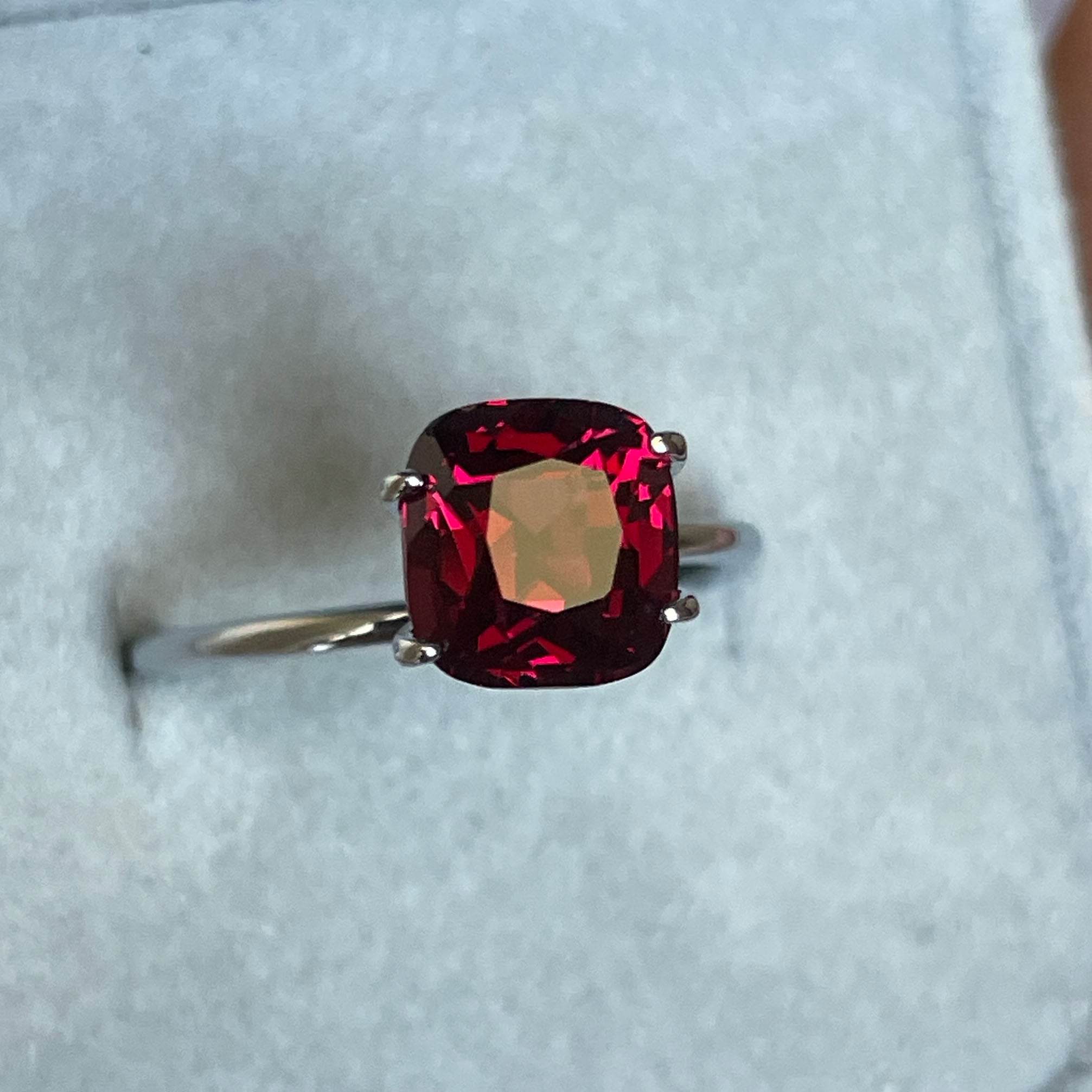 garnet red cushion cut 3.38