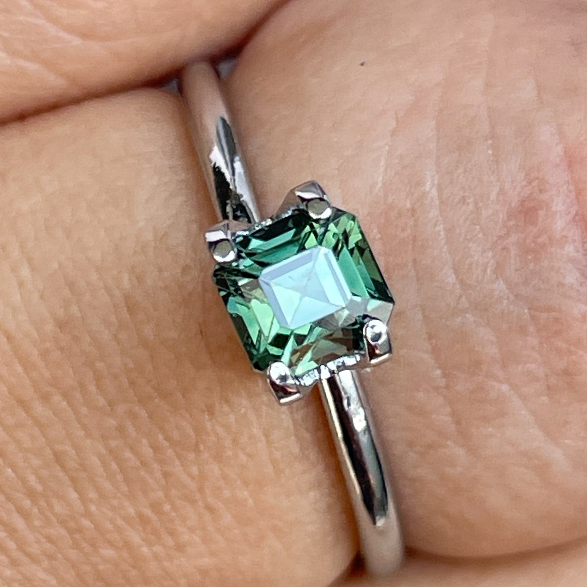 Teal natural forest green sapphire loose gemstone, 1.09 Ct emerald cut, no heat, perfect for engagement rings or custom jewelry by NASHGEMS.