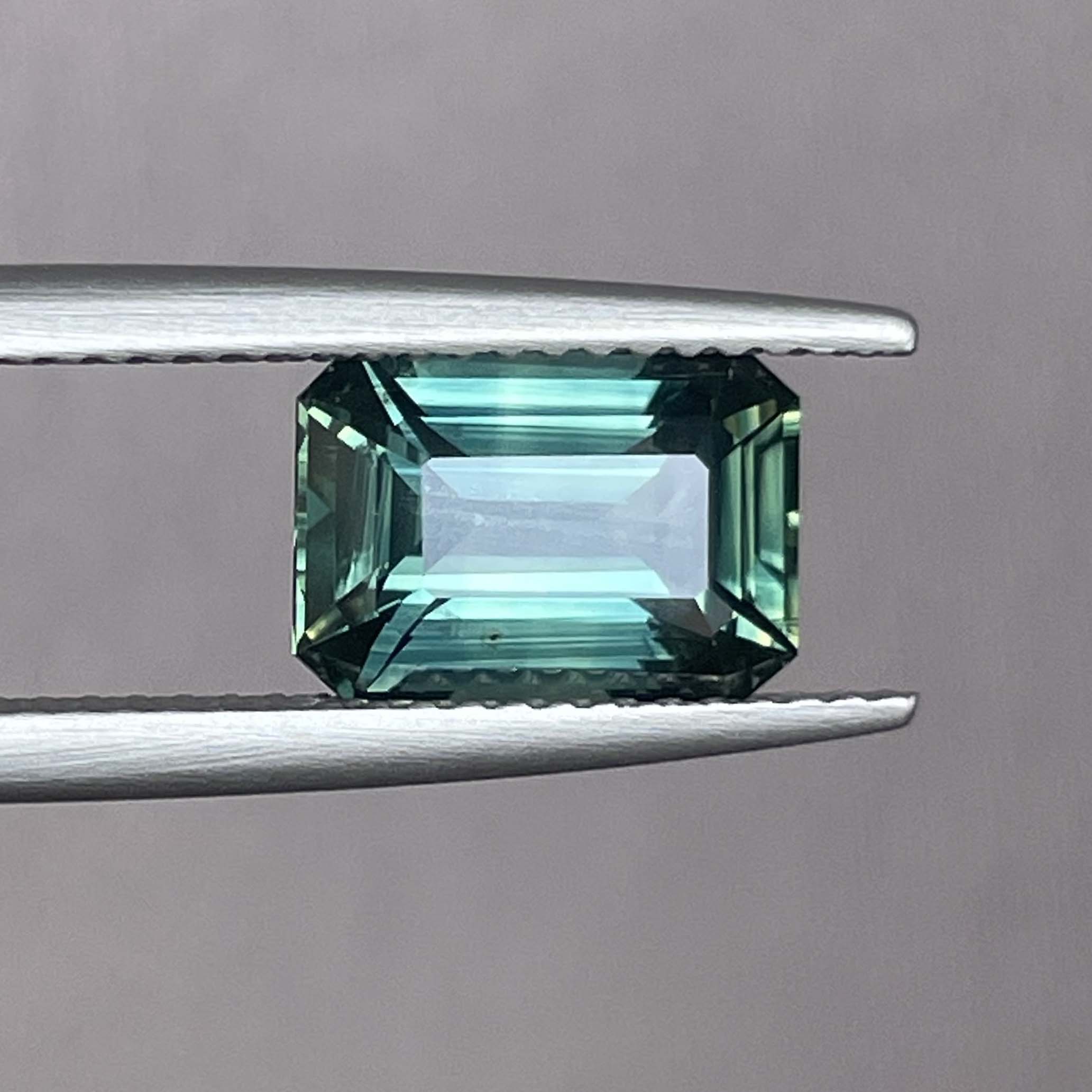 Natural green teal sapphire 3.03 Ct emerald cut by NASHGEMS, loose gemstone for engagement rings, no heat treatment.