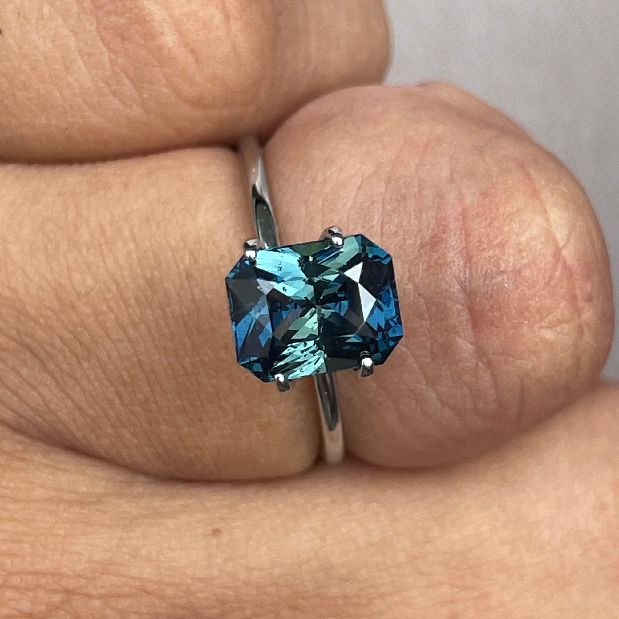 loose teal sapphire emerald radiant cut