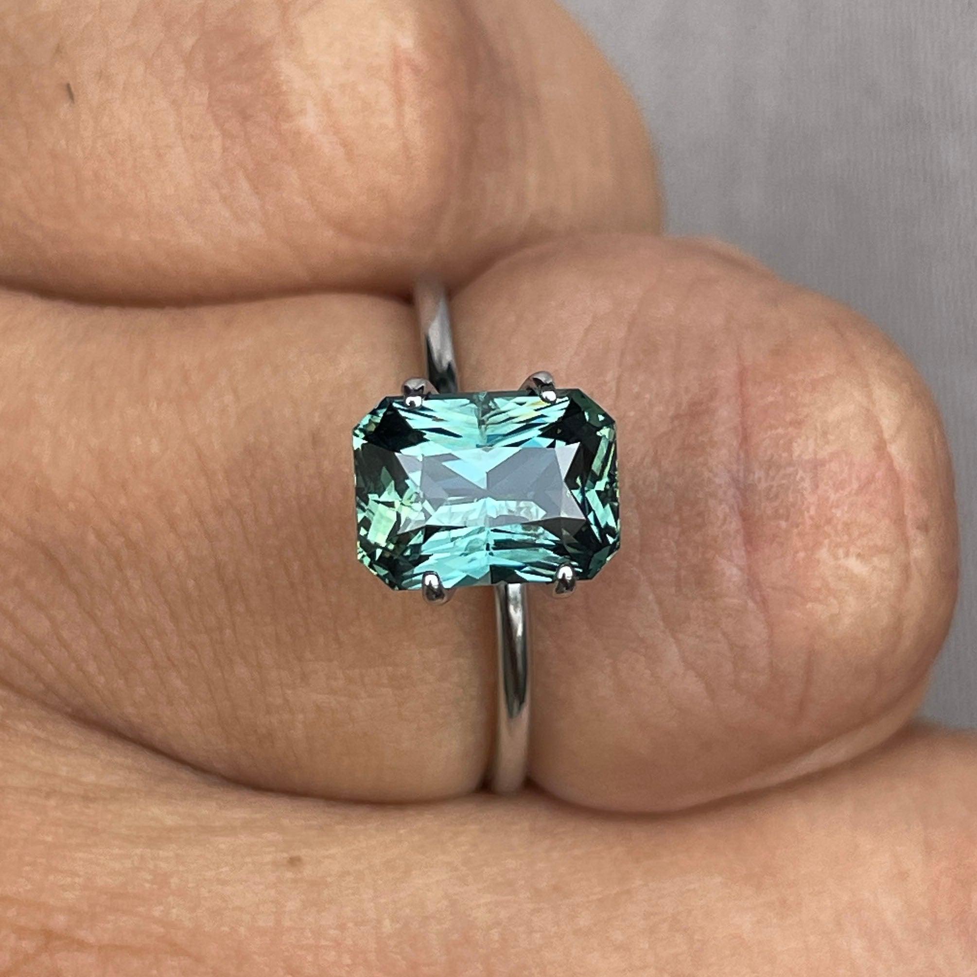loose teal sapphire emerald radiant cut