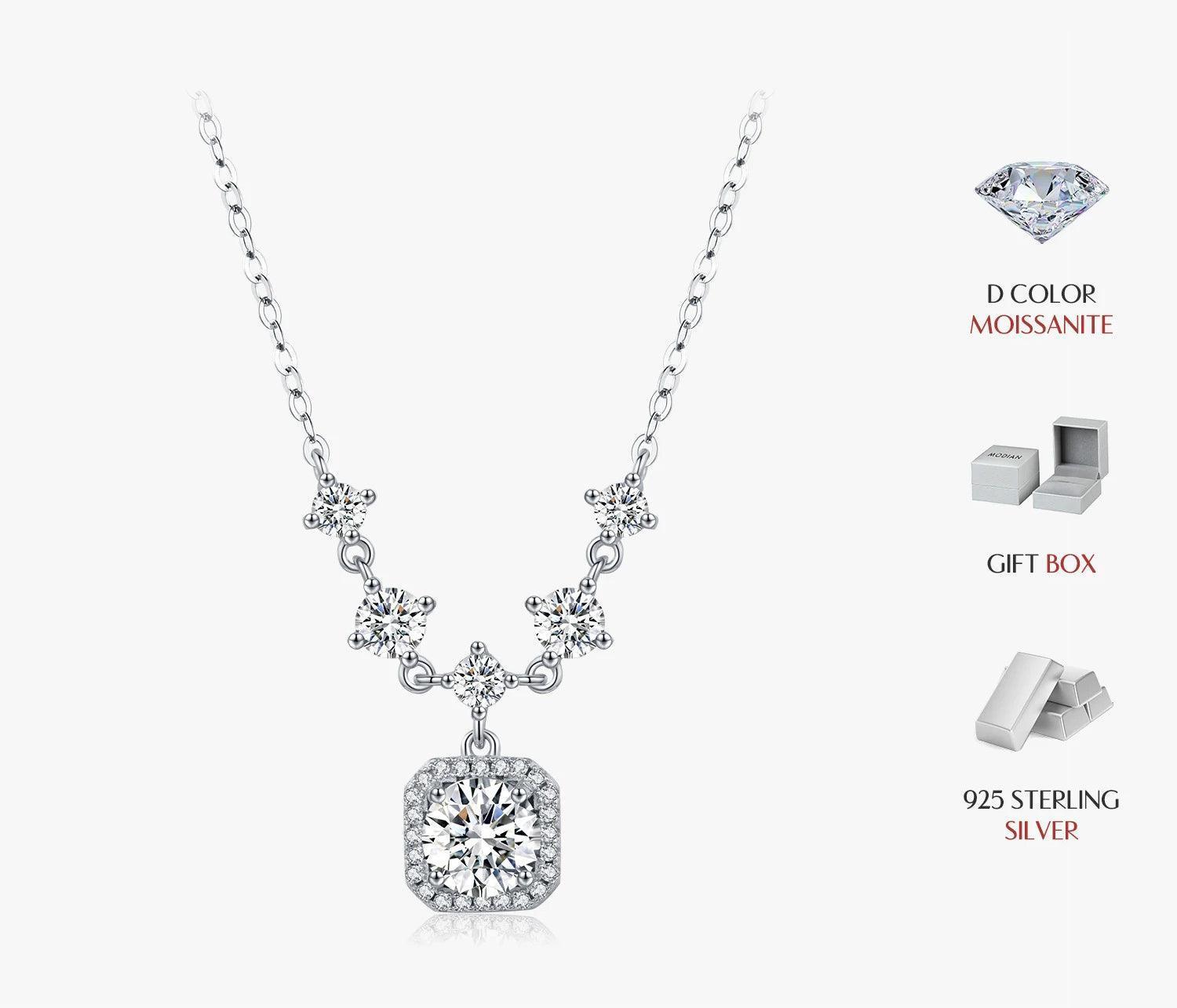 Moissanite Halo Pendant Necklace – 925 Sterling Silver, 1CT D Color, Luxury Jewelry for Women - NASHGEMS