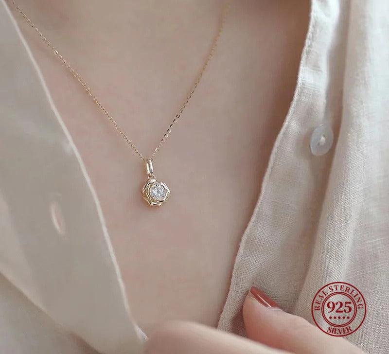 Daily wear Zircon Flower Necklace for Women – Exquisite Jewelry Gift - 925 Sterling Silver Gold Plated - NASHGEMS