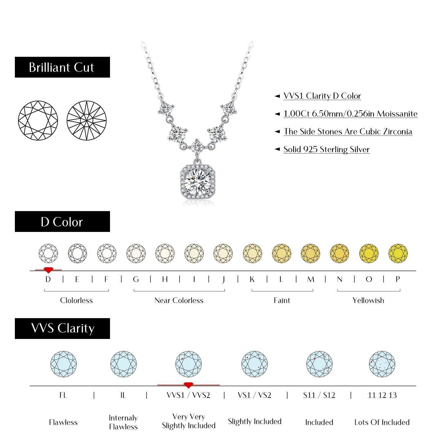 Moissanite Halo Pendant Necklace – 925 Sterling Silver, 1CT D Color, Luxury Jewelry for Women - NASHGEMS