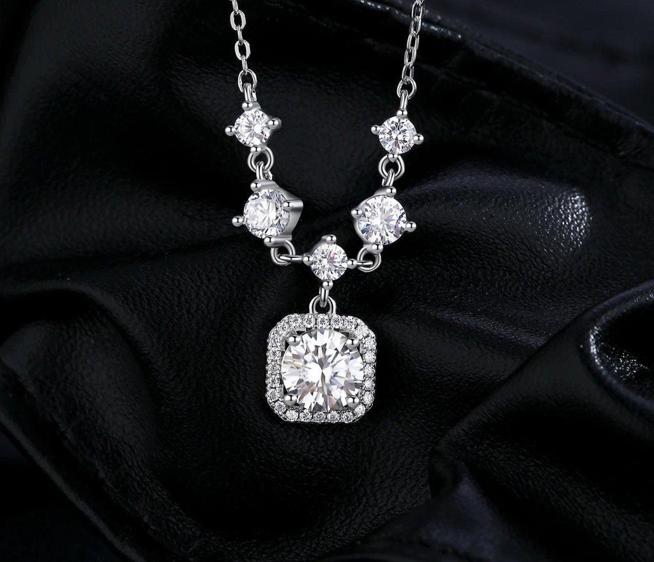 Moissanite Halo Pendant Necklace – 925 Sterling Silver, 1CT D Color, Luxury Jewelry for Women - NASHGEMS