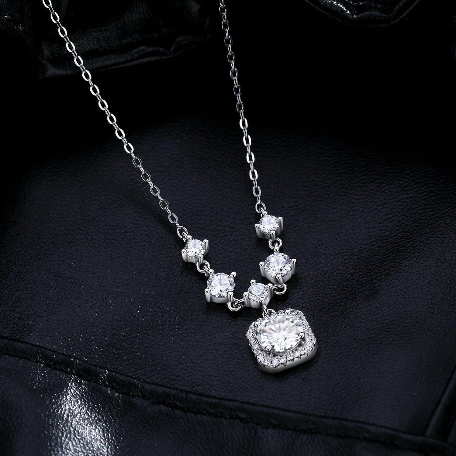 Moissanite Halo Pendant Necklace – 925 Sterling Silver, 1CT D Color, Luxury Jewelry for Women - NASHGEMS