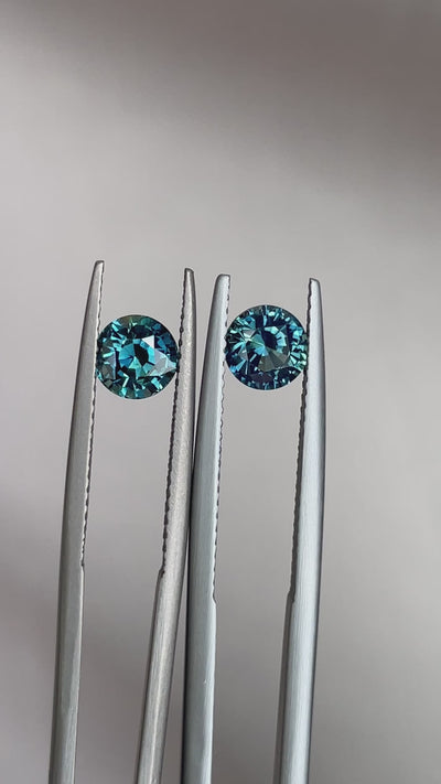 Blue green teal sapphire round pair