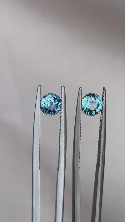 Blue green teal sapphire round pair