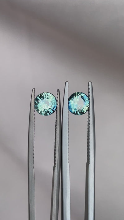 Blue green teal sapphire round pair