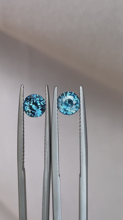 Blue green teal sapphire round pair