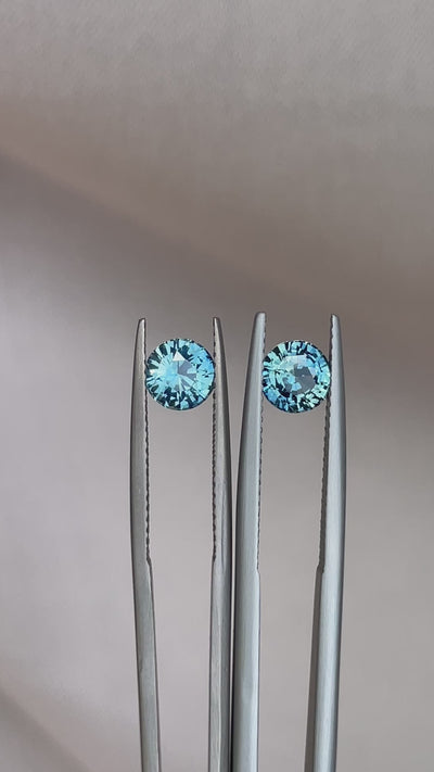 Blue green teal sapphire round pair