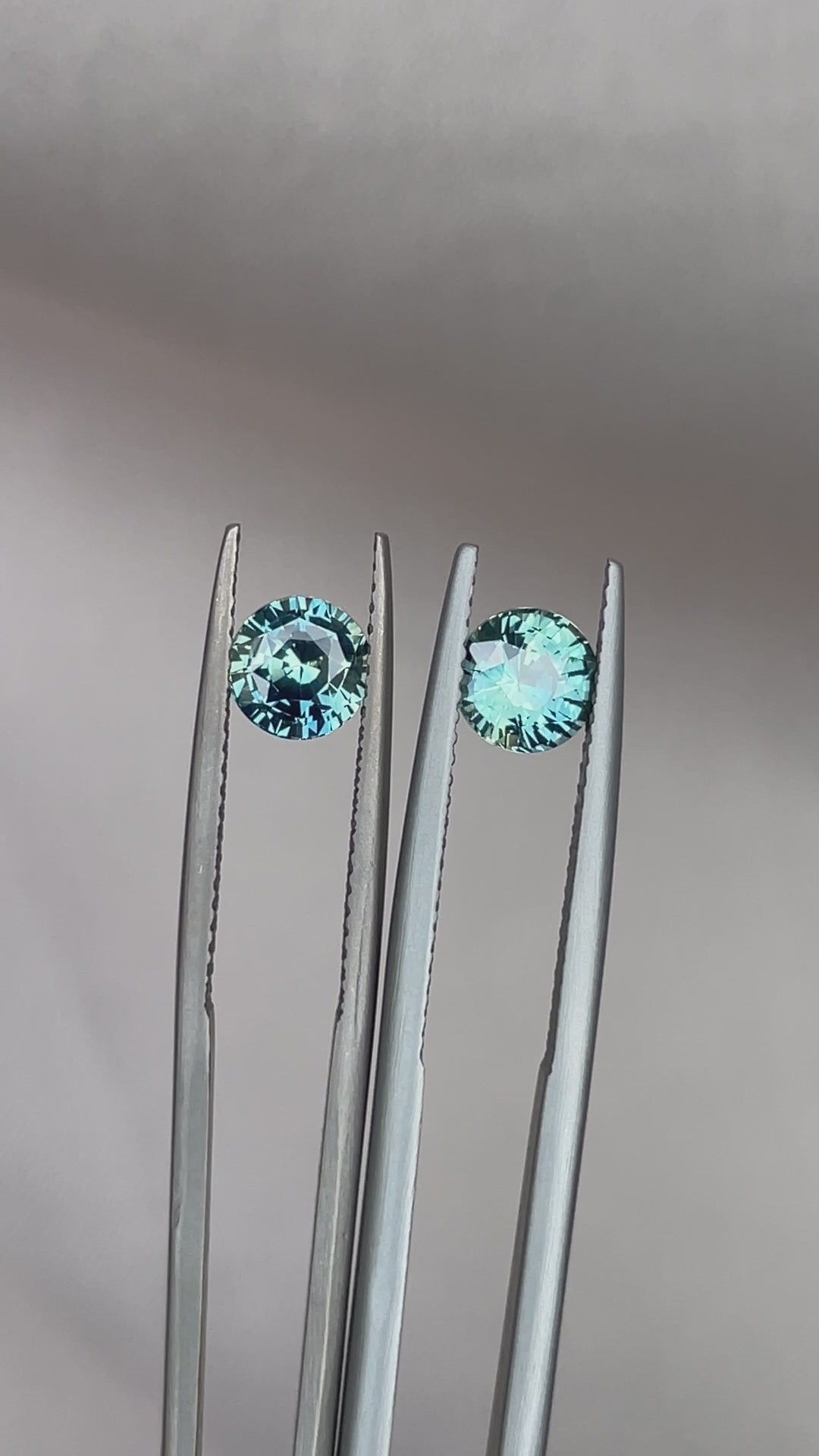 Blue green teal sapphire round pair m3v