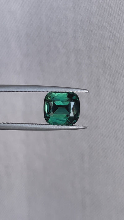 teal blue green parti sapphire cushion cut gem  
