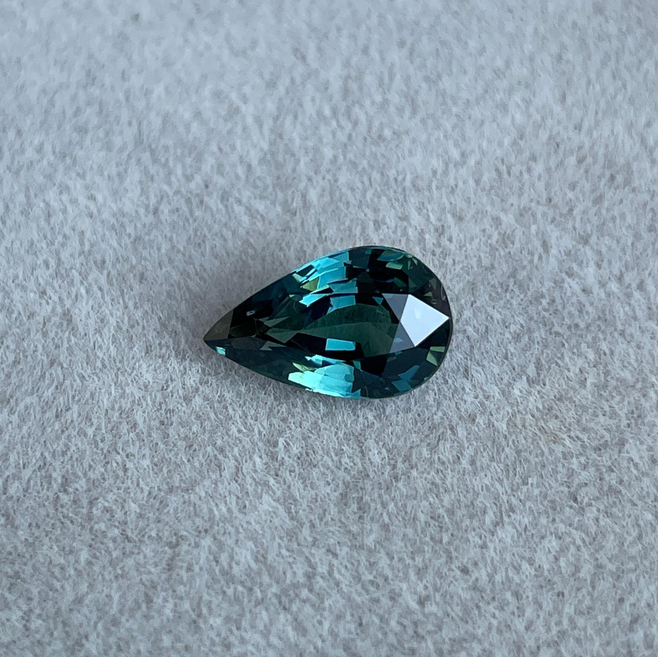 teal blue green parti sapphire pear drop cut gem 