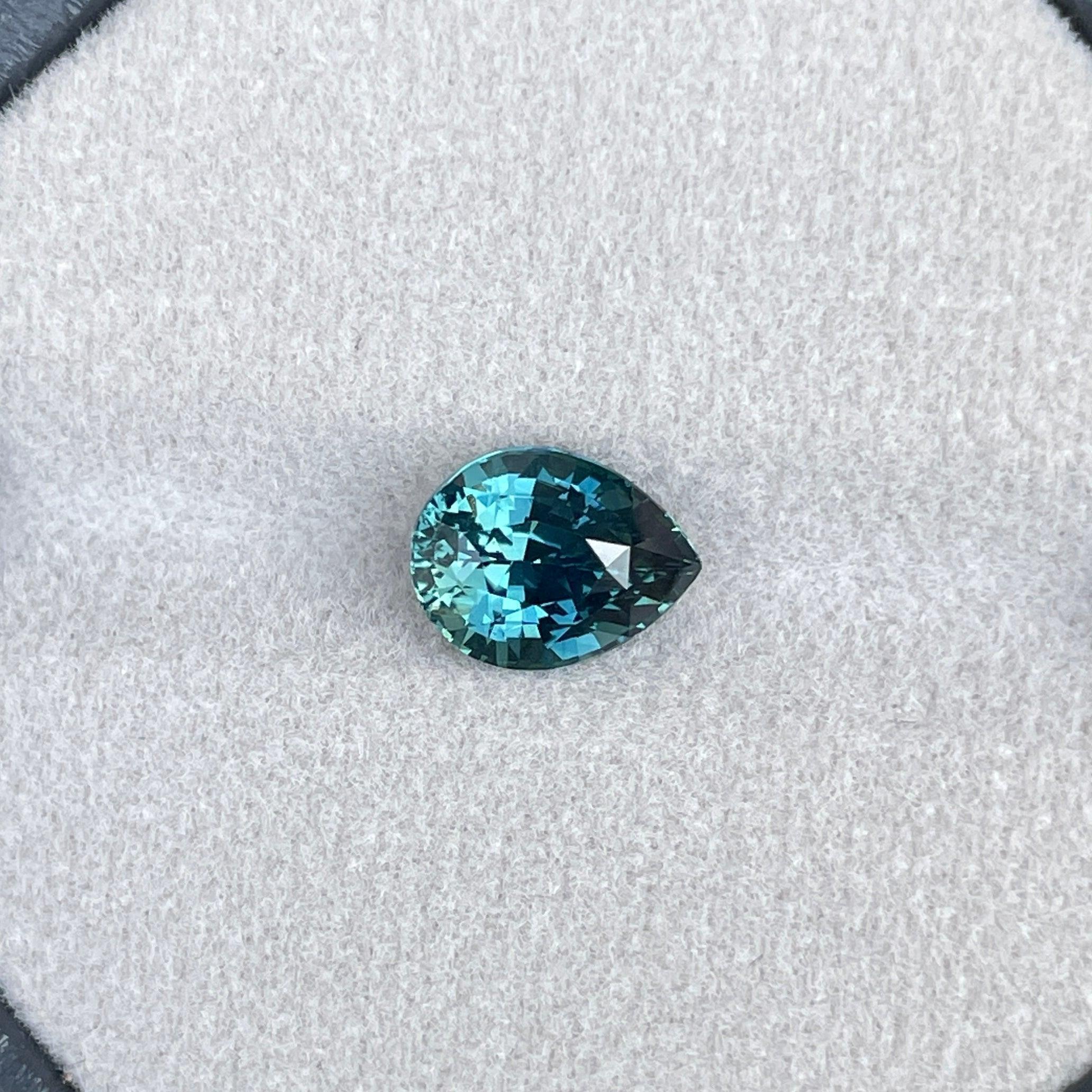 teal blue green parti sapphire pear drop cut gem 