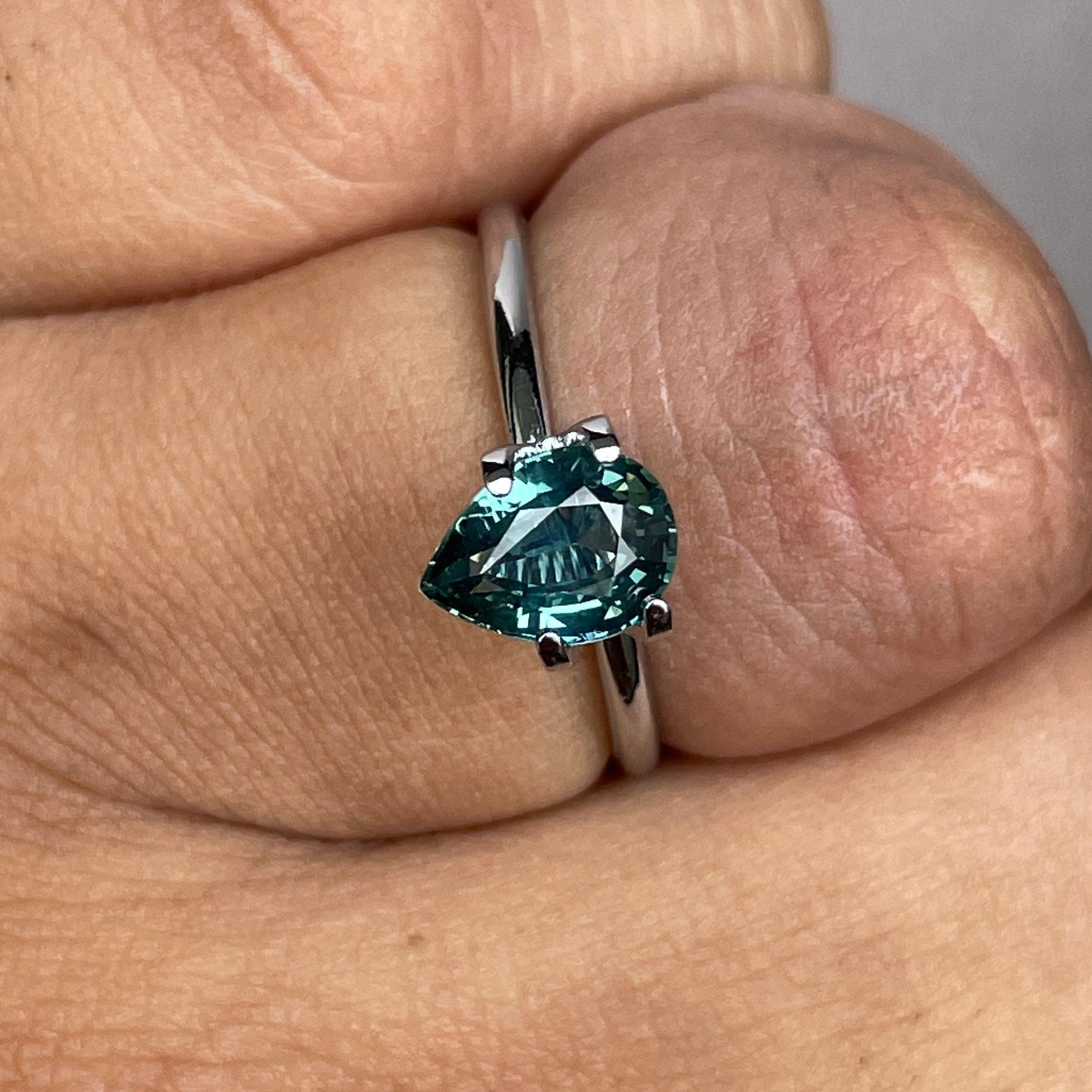 teal blue green parti sapphire pear drop cut gem 