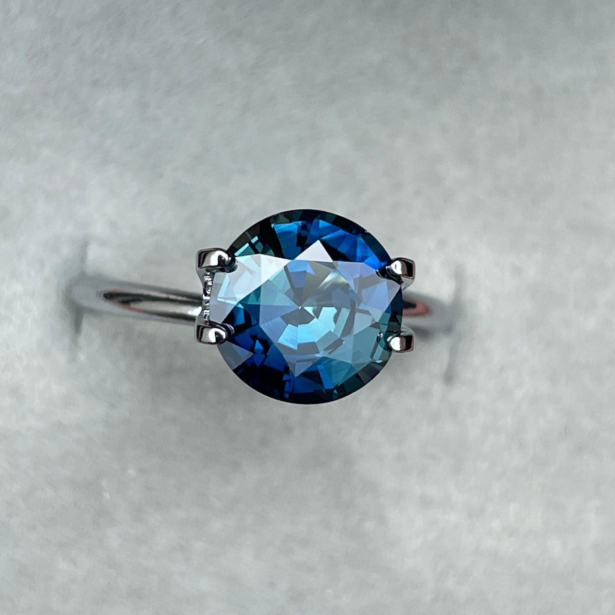teal blue green parti sapphire round cut gem 