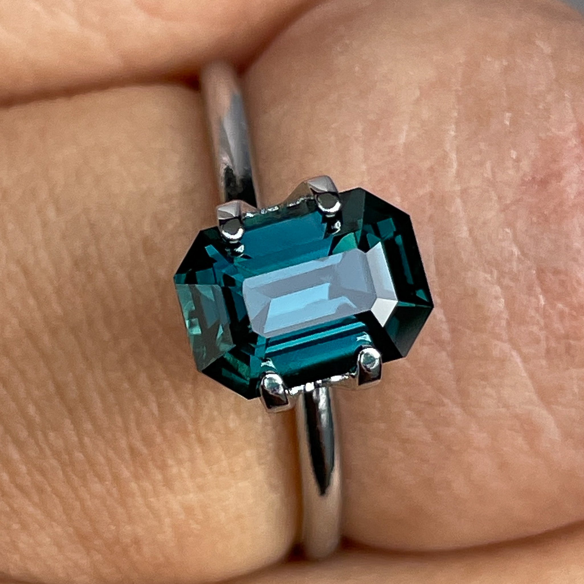 Natural teal blue-green sapphire 2.18 Ct in emerald cut by NASHGEMS, heat-treated loose gemstone for jewelry or engagement rings.
