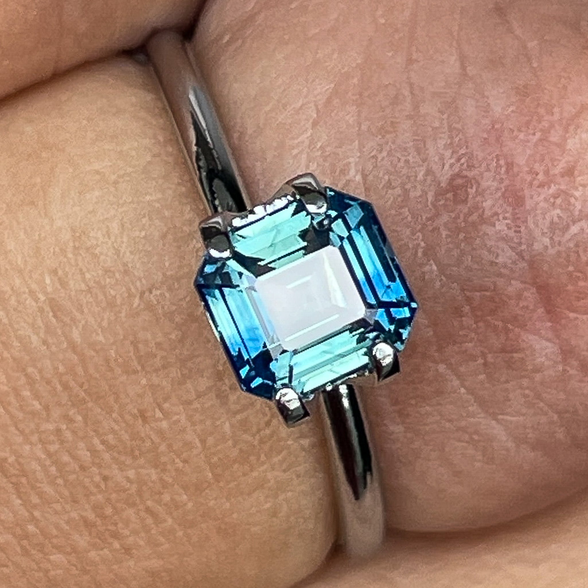 Natural teal blue green sapphire, 1.75 ct emerald cut loose gemstone by NASHGEMS, no heat, bi-color sapphire for jewelry.