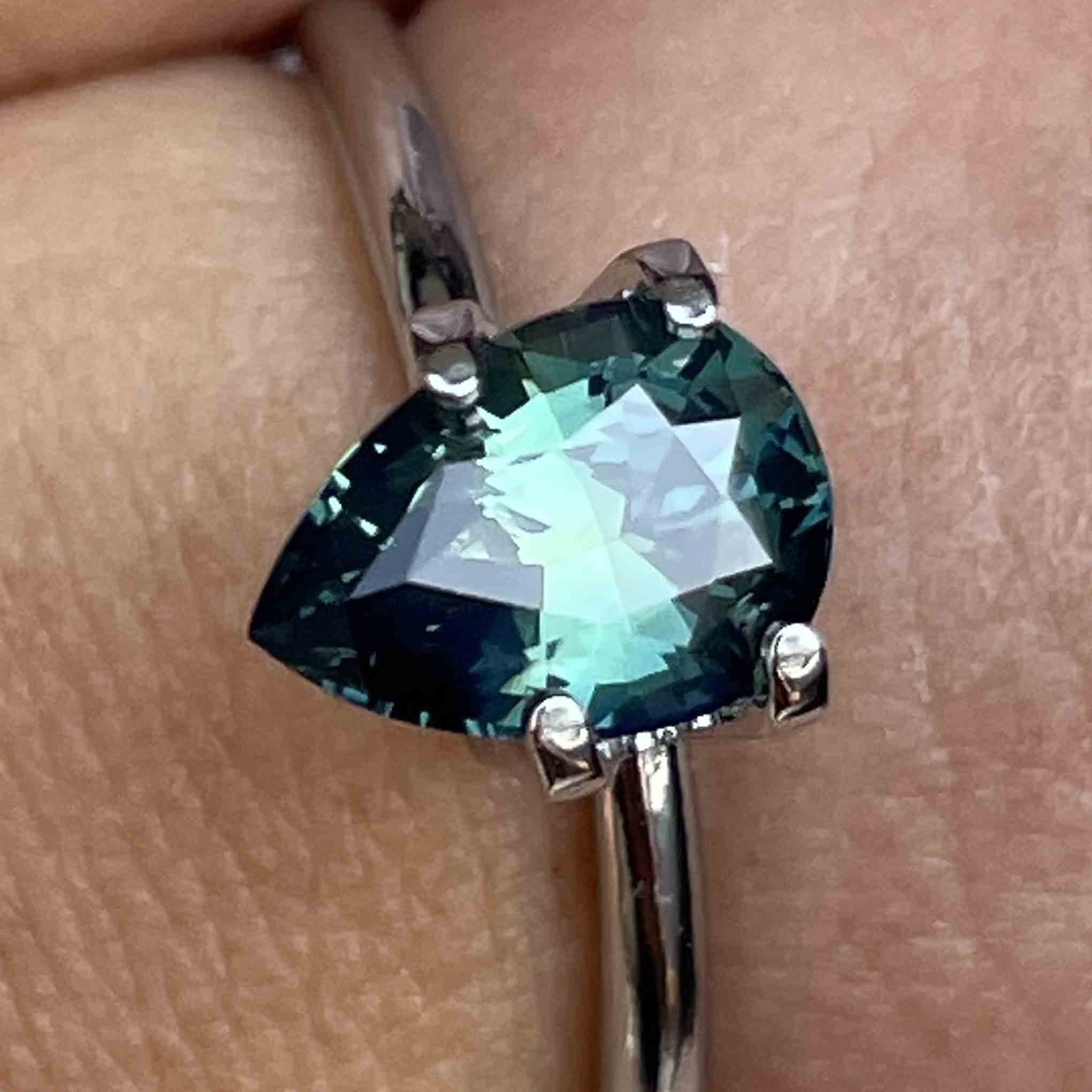 Natural teal blue green sapphire, 1.57 Ct pear drop shape, loose no heat sapphire by NASHGEMS for custom engagement rings