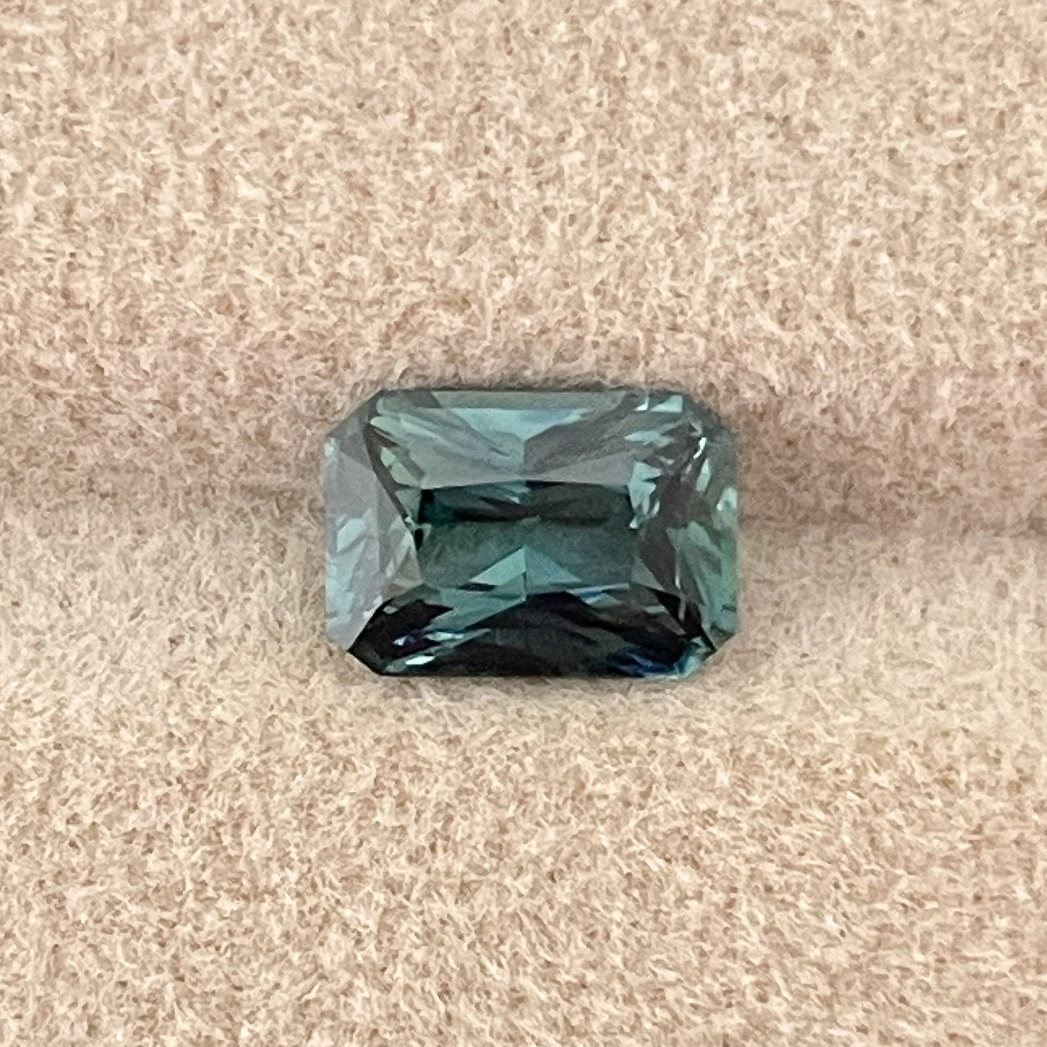 Natural teal blue green sapphire, 1.71 ct radiant cut loose gemstone by NASHGEMS, ideal for engagement or custom jewelry.