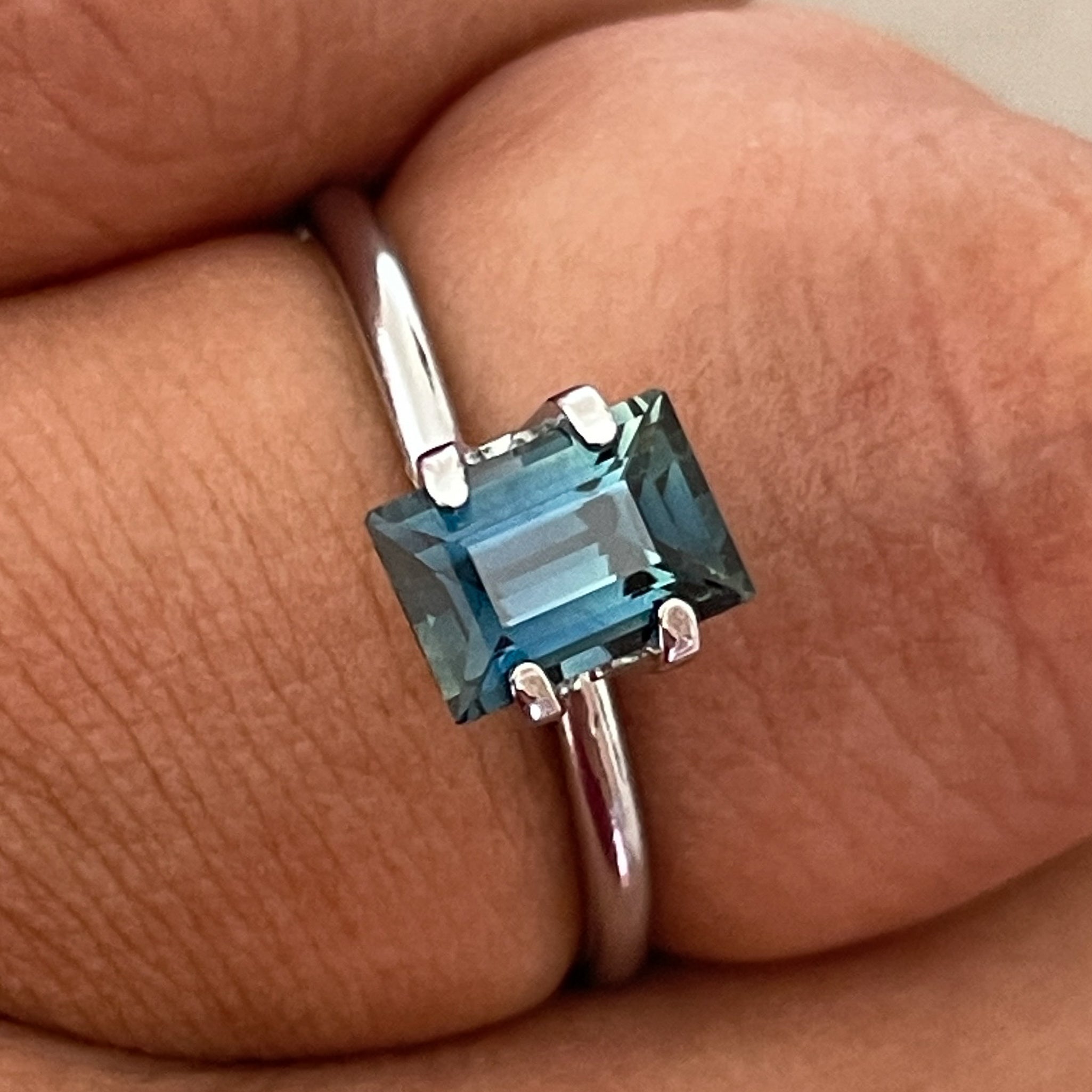 Teal blue sapphire loose gemstone, 1.15 carats, baguette cut, ideal for engagement rings or custom jewelry by NASHGEMS.