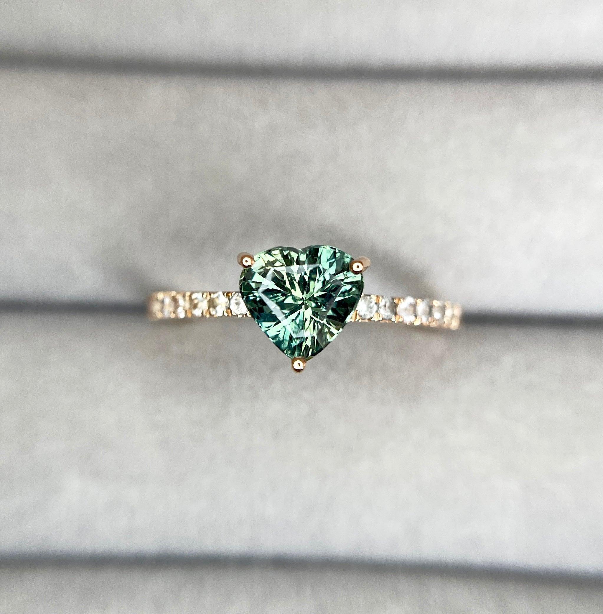 18k/ Teal Sapphire ring/ Green sapphire ring/ blue green sapphire ring